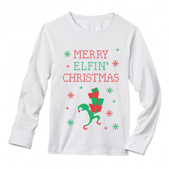 Funny Ugly Christmas Sweater - Merry Elfin Christmas