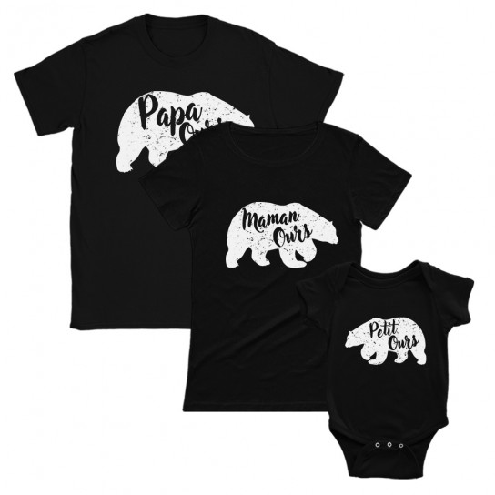 Maman Bebe Assortis Papa t-Shirt Naissance Mam Noir L/BB Noir 12-18 Mois/Dad Noir L